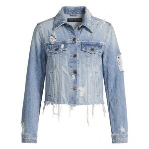 Veronica Beard Jeans Denim Jacket Light Wash Cropped Frayed Hem Size M